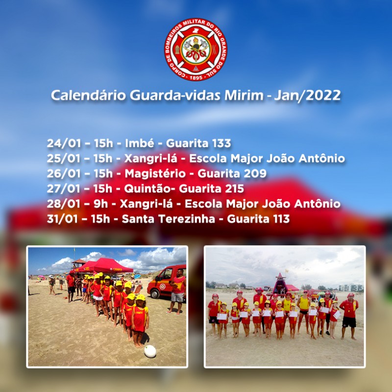 Calendário Guarda vidas Mirim - 24 à 31 de janeiro